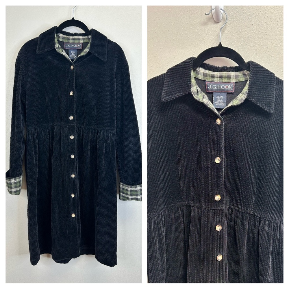 Dark Cottagecore Prairie Modest Black Corduroy Size 8 Vintage Dress Shacket Boho - Picture 3 of 12